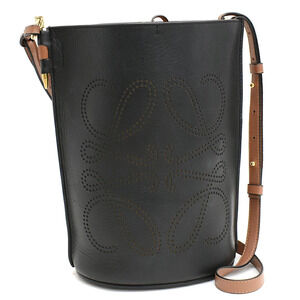 Loewe Gate Bag Bucket Shoulder Perforated Anagram Leather Black Brown
